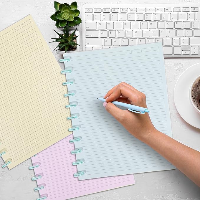 gisgfim 300 Sheets Letter Size Discbound Lined Refill Paper 8.5 x 11 Inch College Ruled Notebooks Planner Inserts 11 Disc Discbound Loose Leaf Paper Thicken for Writing School Office Supplies(Macaron)