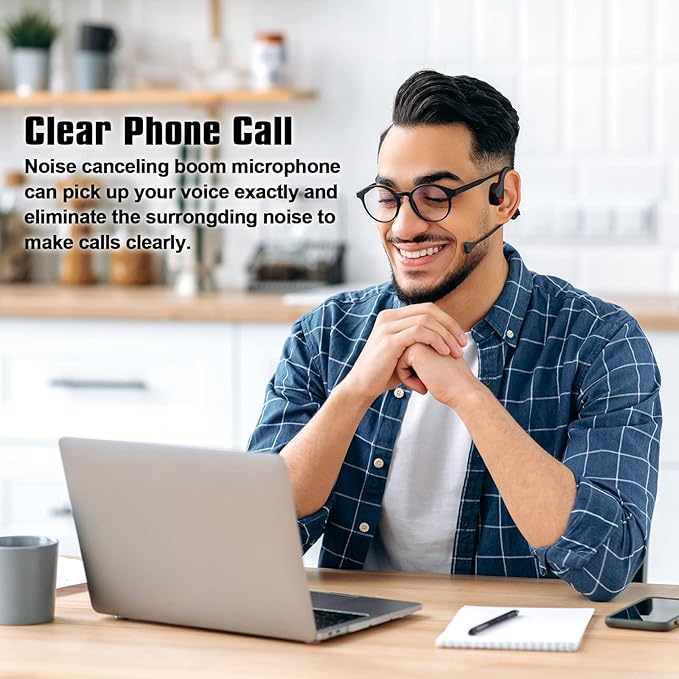 Bone Conduction Headphones Bluetooth with Mic Wireless Computer Headsets with Microphone Open Ear Bluetooth Earphones Noise Cancelling Multi-Point Connection for PC, Working