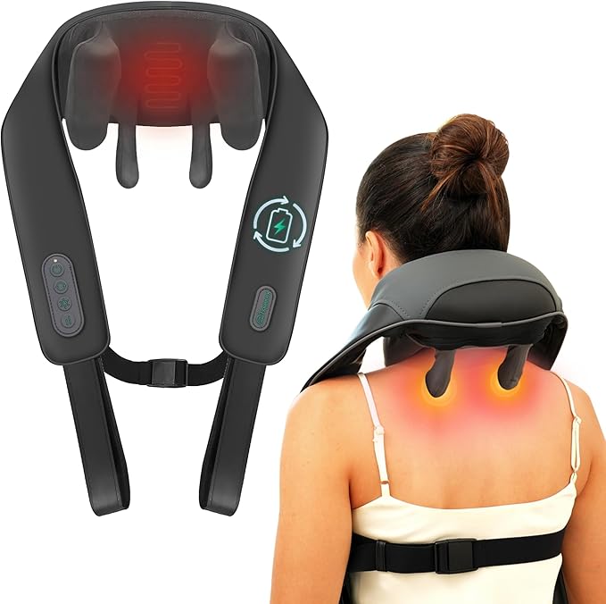 Snailax Cordless Neck Shoulder Massager with Soothing Heat, Upgarded 4D Deep Tissue Kneading, Shiatsu Back Massager Pillow for Neck, Traps, Back, Gifts for Men Women Mom Dad