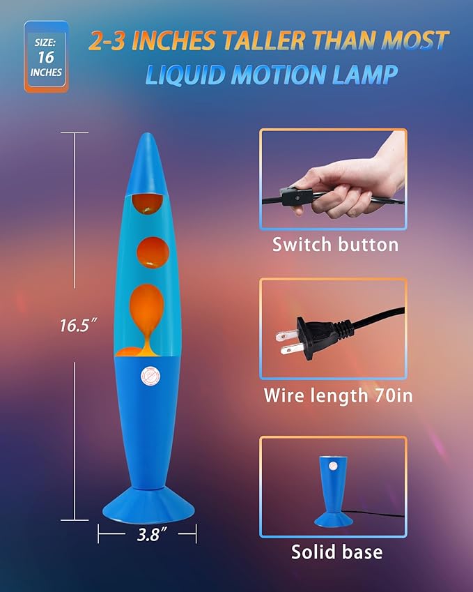 Orange Liquid Motion Lamp 16 Inches for Adults and Kids, Blue Base Magma Lamp Set The Mood for Home Living Room Office Bedroom Decor, Magma Lamp Night Light Cool Present for Boys Girls Teens