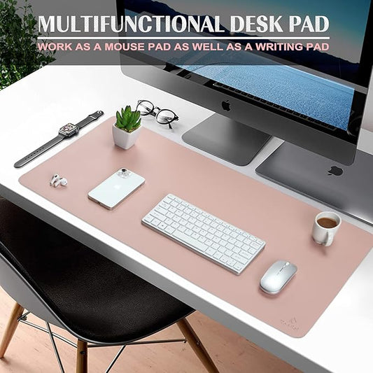 K KNODEL Large Office Leather Desk Mat, Mouse and Keyboard Pad, Computer and Laptop Mat, Desktop Protector and Cover, Writing Pad and Blotter (31.5"x15.7", Pink)