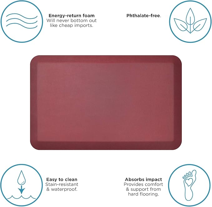 NewLife by GelPro Anti-Fatigue Designer Comfort Kitchen Floor Mat, 20" x32”, Leather Grain Cranberry