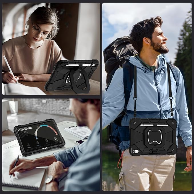 Case for iPad (A16) 11th/10th Generation 2025/2022,360° Rotating Stand iPad Case 10th Generation with Screen Protector Pencil Holder,Heavy Duty Shockproof i Pad 11.0/10.9 Inch Cover,Black