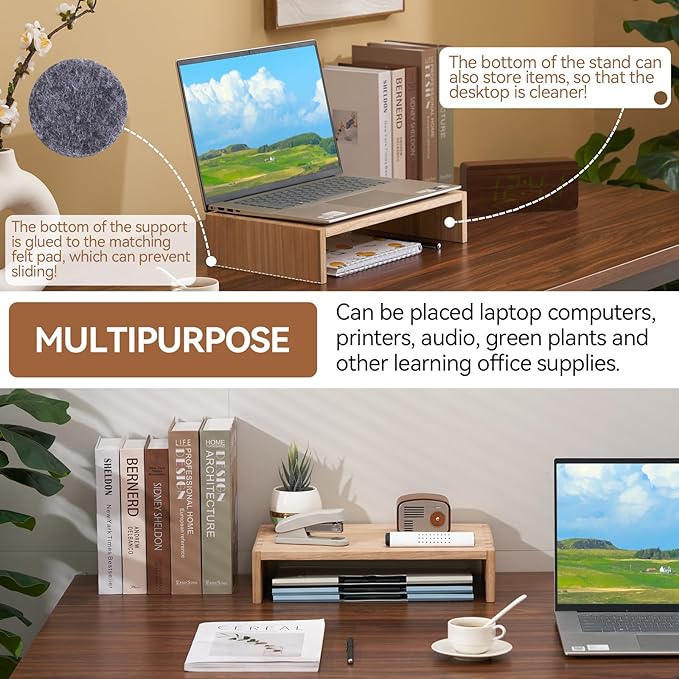 KIRIGEN Monitor Stand Wooden -Desk Stand Wood for Computer/Laptop/TV Printer - Monitor Arms & Stands Desk Riser for Office Organizers - Desktop Workspace Platforms Stands (39,Natural)