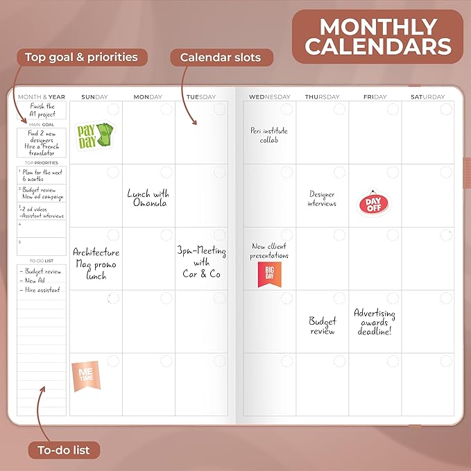 Clever Fox Appointment Book – Hourly Schedule Planner with Time Slots – Time Box Planner for Daily Work & To-Dos – Weekly & Monthly Spreads, Undated, Hardcover, A5 Size (Rose Gold)