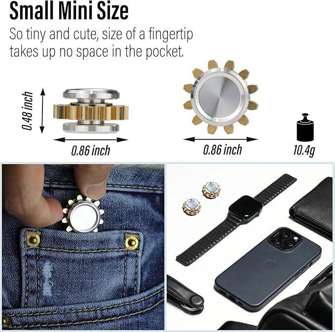 FREELOVE Gear Fidget Spinner for Adults, Mini Tiny Small Finger Toys, Metal Copper Cog Ball, Quiet Silent Figette EDC, Kinetic Hands Gyro for Stress Anxiety Men