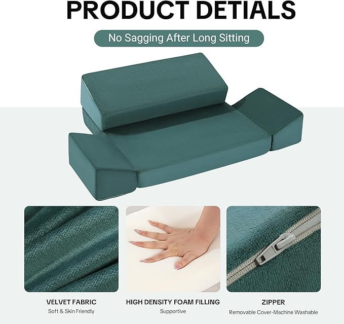 HOMBYS Large Meditation Cushion Foam Meditation Pillows for Sitting on Floor, Yoga Pillow for Adult, Meditation Mat with 2 Knee Cushions and Hip Support-3 Shapes for Different People, Green