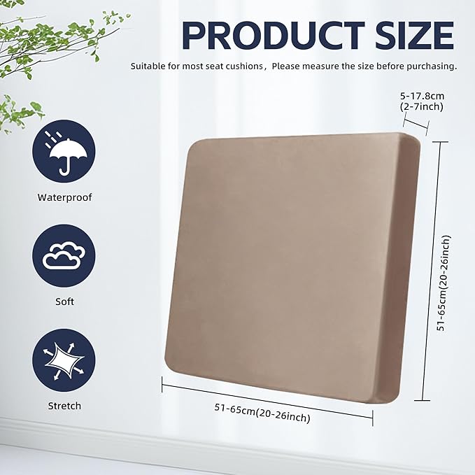 8Pcs Outdoor Cushions Covers Waterproof, Patio Cushion Covers, Stretch Cushion Covers Replacement,Cushion Slipcovers, Furniture Cushion Covers (Khaki, 8PCS)