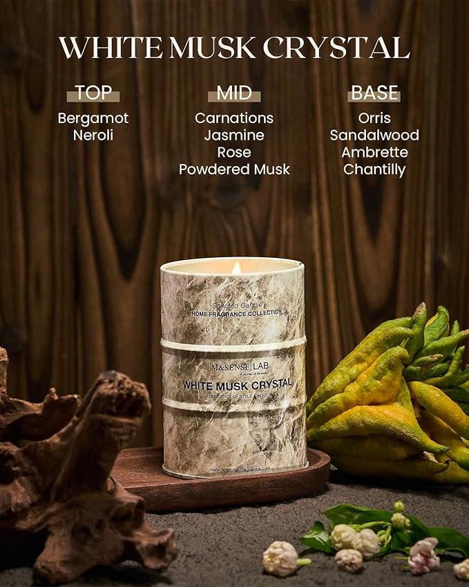 M&SENSE White Musk Scented Candles Natural Non Toxic, Aromatherapy Candle for Stress Relief Meditation Relaxing, Housewarming Gifts for Women Men, 11.3oz 70 Hour Long Burning