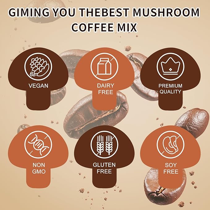 CANLIST Organic 9 in 1 Mushroom Coffee Powder with Lion's Mane & Chaga,Cordyceps, Reishi, Shiitake for Cognitive Focus, Immune Support & Stress Relief, Non-GMO & Vegan Friendly（20 Stick Packets）