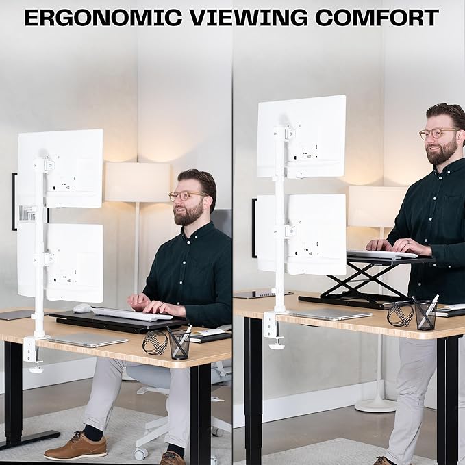 VIVO Dual Monitor Desk Mount Stand with Height Adjustment and VESA Plates for 2 LCD Ultrawide Screens up to 34 inches, Stacked Array, STAND-V002RW