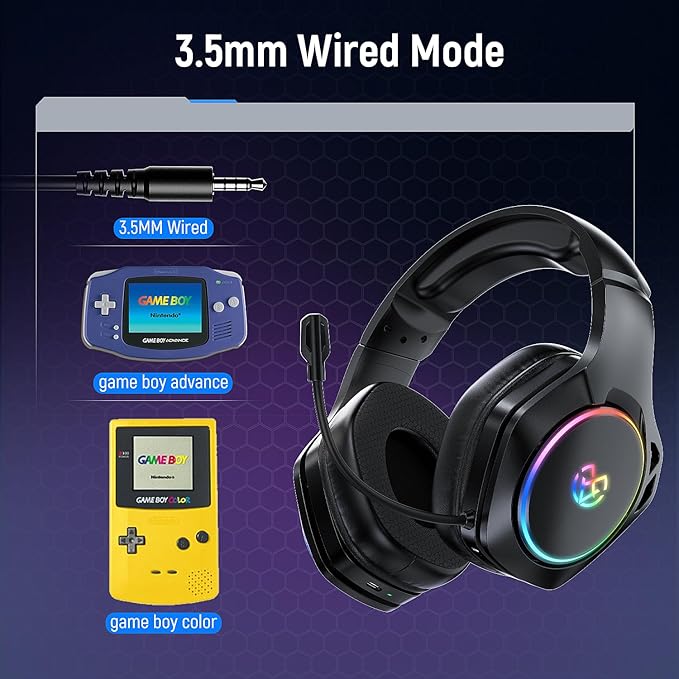 Wireless Gaming Headsets for Ps5 Ps4 PC, 2.4GHz USB & Type-C Gaming Headphones, 40H+ Hrs & 7.1 Surround Sound with Noise Canceling Microphone for Switch Phone