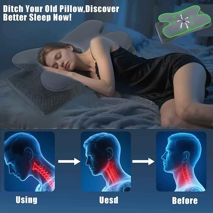 Memory Foam Pillows Cooling Cervical Pillow for Neck and Shoulder Pain Relief Ergonomic Contour Bed Pillow for Side Sleep Stomach Sleeping and Back Sleeper (Dark Grey, King-25.2''Lx15.7''Wx5.5''H)