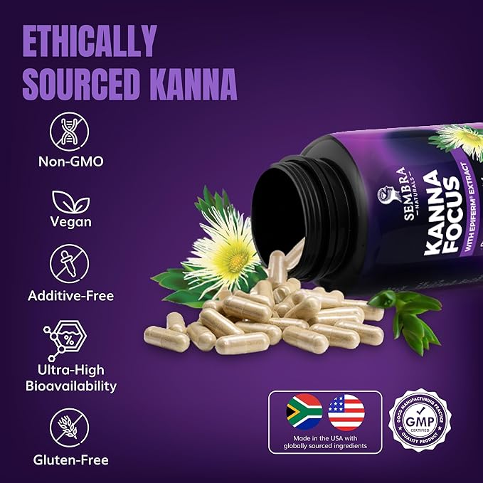 KANNAFOCUS - Natural Kanna Extract 50mg, Fermented Sceletium Tortuosum & Bioperine® - Focus, Mood & Mental Wellness Support - Herbal Nootropic for Daily Clarity & Energy - 30 Capsules
