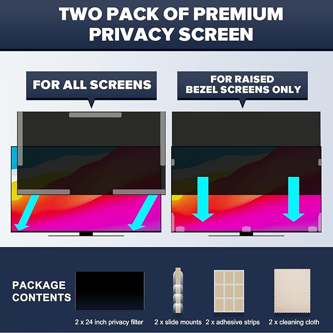 [2-Pack] HD Computer Privacy Screen 21.5 inch, Upgraded Computer Privacy Screen for 16:9 Widescreen Removable Anti Glare Computer Screen Cover and Blue Light UV-Blocking Screen Privacy Filter