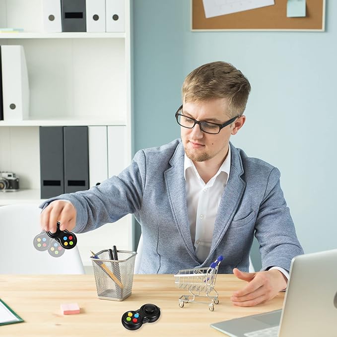 Skylety 2 Pcs Fidget Toys for Adults Fidget Pad Christmas Basket Stuffers Stress Relief Cube Clicker Controller Sensory Educational Toy for ADHD Autism Spinner(Black Style)