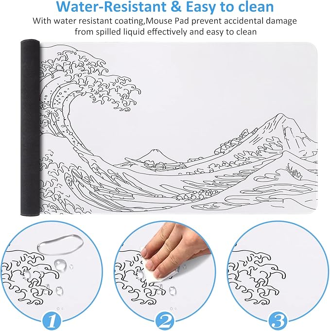 iCasso White Mouse Pad, Extended Gaming Mouse Pad (35.4x15.7 in), Large Stable Rubber Base Mousepad with Stitched Edges, Keyboard Mouse Mat Desk Pad for Work, Game, Office, Home