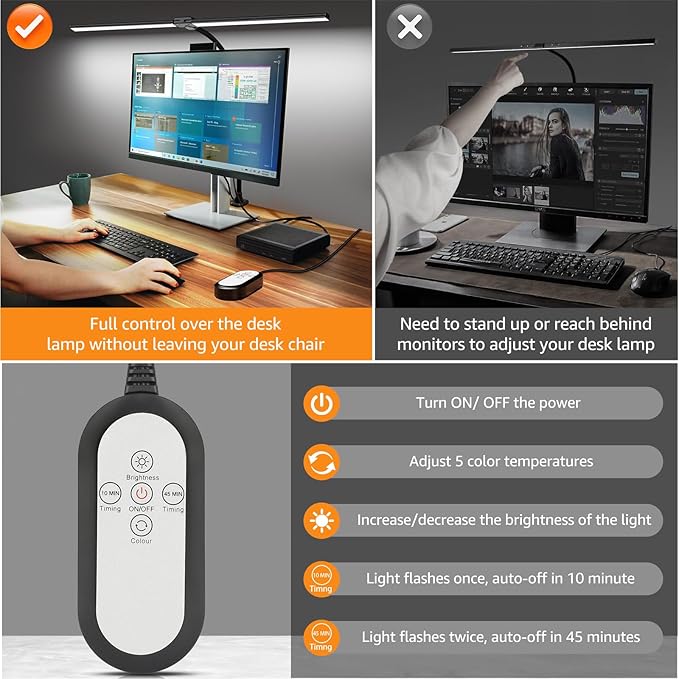 ShineTech Led Desk Lamp for Office Home, Bright Double Head Desk Light with Clamp, Architect Task Lamp 50 Lighting Modes Adjustable Flexible Gooseneck Lamp