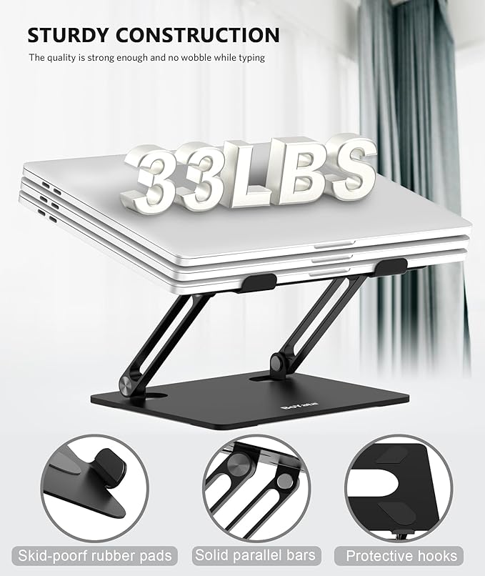 BoYata Laptop Stand, Laptop Holder, Multi-Angle Stand with Heat-Vent, Adjustable Notebook Stand for Laptop up to 17 inches, Compatible for MacBook Pro/Air, Surface Laptop, and so on (Black)