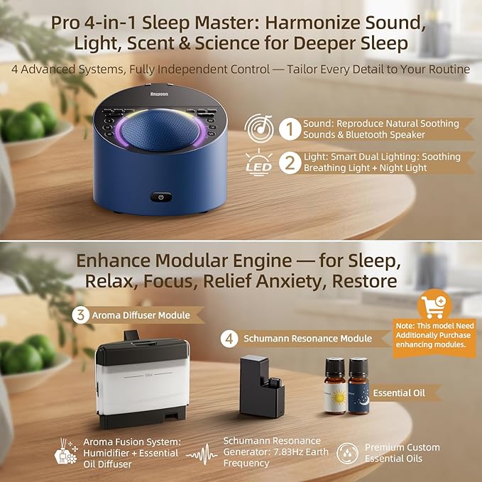 Sound Machine & Soothing Night Light, Premium Metal Shell with Excellent 3inch Speaker, White Noise Machine & 50+ Natural Sounds | Upgradeable System for Sleep, Focus, Relaxation – Adults Kids Baby