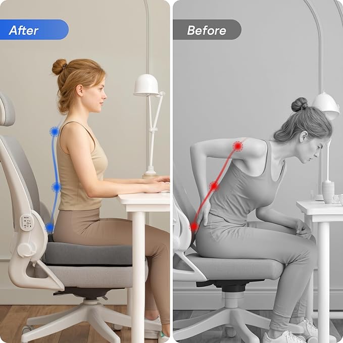 Seat Cushions for Office Chairs - Pressure Relief Seat Cushion - Car Seat Cushions for Pressure Relief, Tailbone Pain, Sciatica & Back Pain Relief for Office Chairs (Grey)