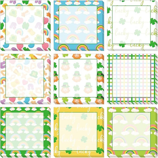 9 Pieces St. Patrick's Sticky Notes Shamrock Sticky Notes Self-Adhesive St. Patrick's Sticky Note Pads Sticky for School Office Home Supplies Students Teachers Presents