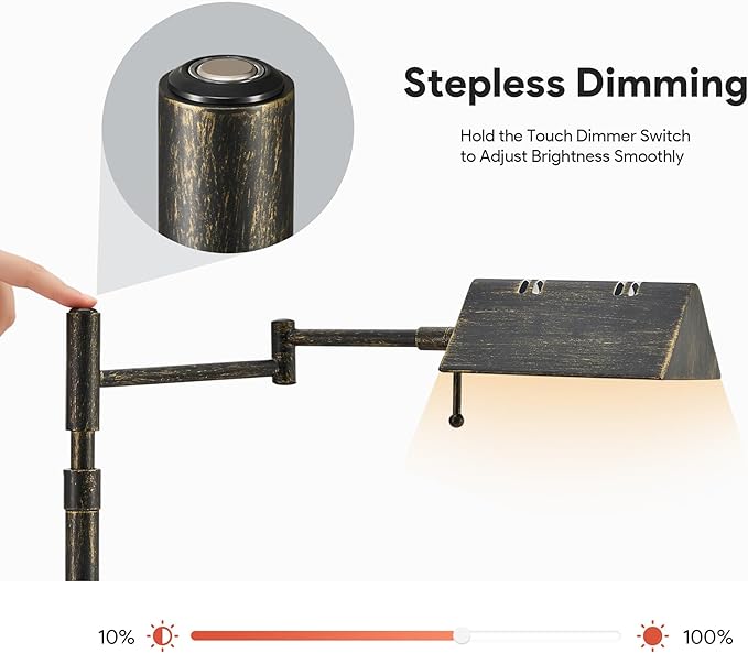 VONLUCE LED Desk Lamp, Adjustable Industrial Style Metal Table Lamp, Dimmable Reading Lamp for Living Room Bedroom Office, Antique Black