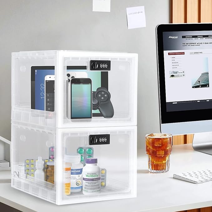 Lalifebuss Medicine Lock Box, Medication Lockable Container for Refrigerator Food Safe Locking Box Tablet Phone Locked Box for Kitchen Home School and Office Safety