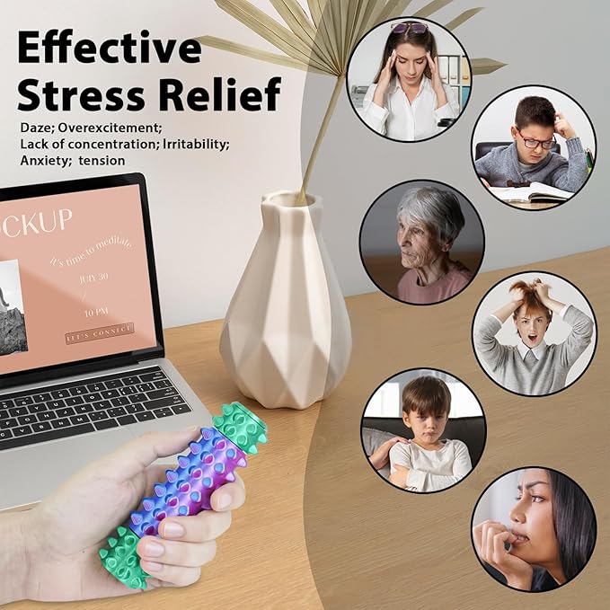 Little Pain Stim Ouchies Fidget Toys for Adults,3D Printed Spiky Pain Stim, Sensory Fidget for Stress & Anxiety Relief, ADHD, Autism,Office Desk Toys, Gifts for Men & Friends (Purple Green)