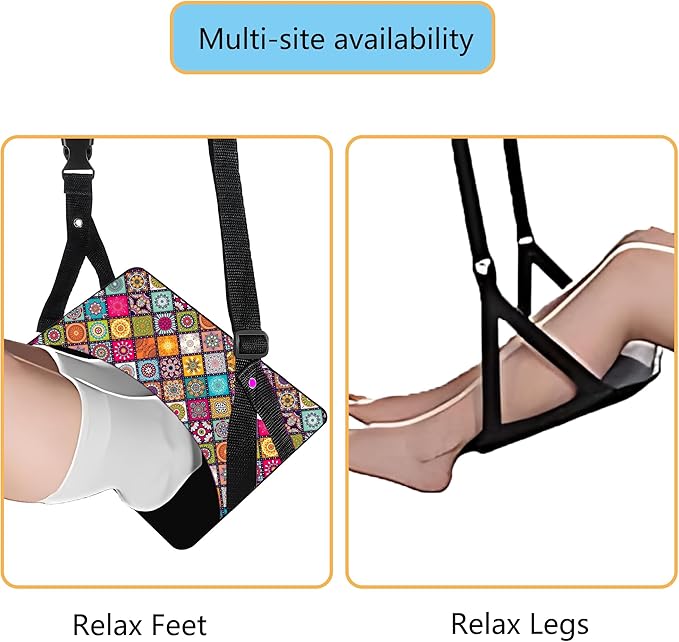 Airplane Foot Hammock Ajustable Foot Hammock for Plane Travel Comfort Travel Essentials Portable Airplane Foot Rest,Long Flight Accessories (Mandala, 2 Pack)