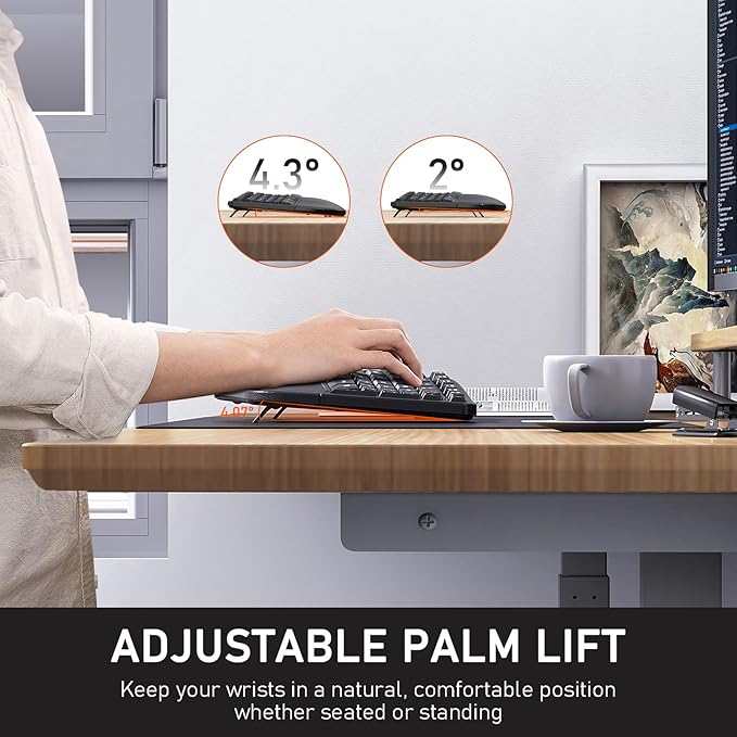 MEETION Ergonomic Keyboard, Wireless Computer Keyboard, Ergo Split Keyboard with Cushioned Wrist, Palm Rest, Curved Natural Typing, Full Size Rechargeable for Windows/Mac/Laptop/PC, Black