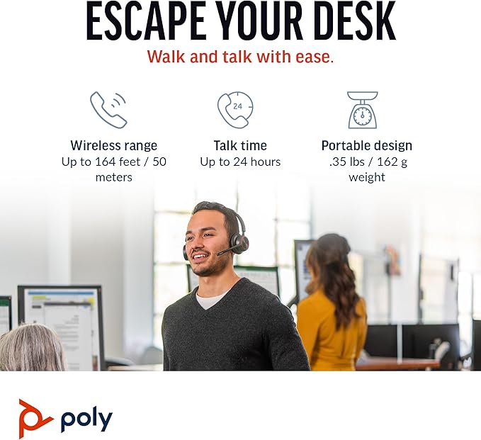 Poly Voyager 4320 UC Wireless Headset (Plantronics) - Stereo Headphones w/Noise-Canceling Boom Mic - Connect PC/Mac/Mobile via Bluetooth - Works w/Teams, Zoom, & More - Amazon Exclusive