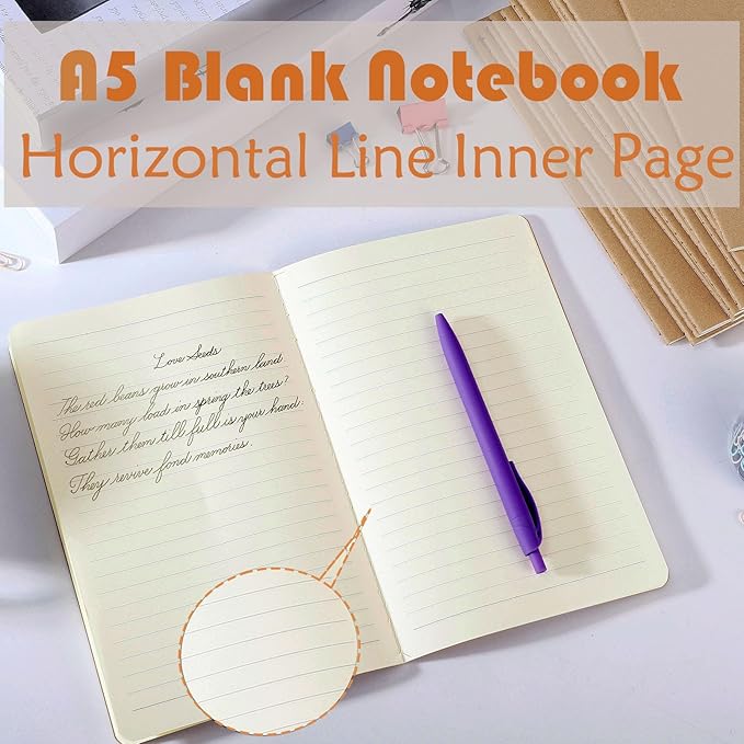 Jeffbaubl 12 Pack A5 Kraft Notebooks Bulk, Journal Notebook, Soft Kraft Cover Composition Notebooks, Lined Notebook for Travelers Work Office Supplies(8.3 X 5.5in, 30 Sheets/60 lined Pages)