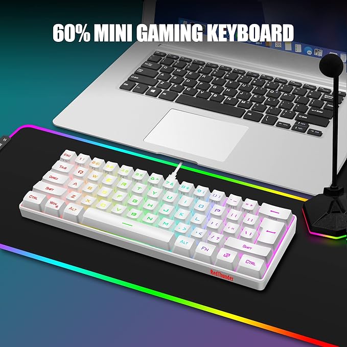 RedThunder 60% Mini Gaming Keyboard and Mouse Combo, Lightweight, Ultra-Compact 61 Keys RGB Backlit,7200 DPI Honeycomb Optical Mouse, Wired Gaming Set for PC MAC PS5 Xbox Gamer(White)