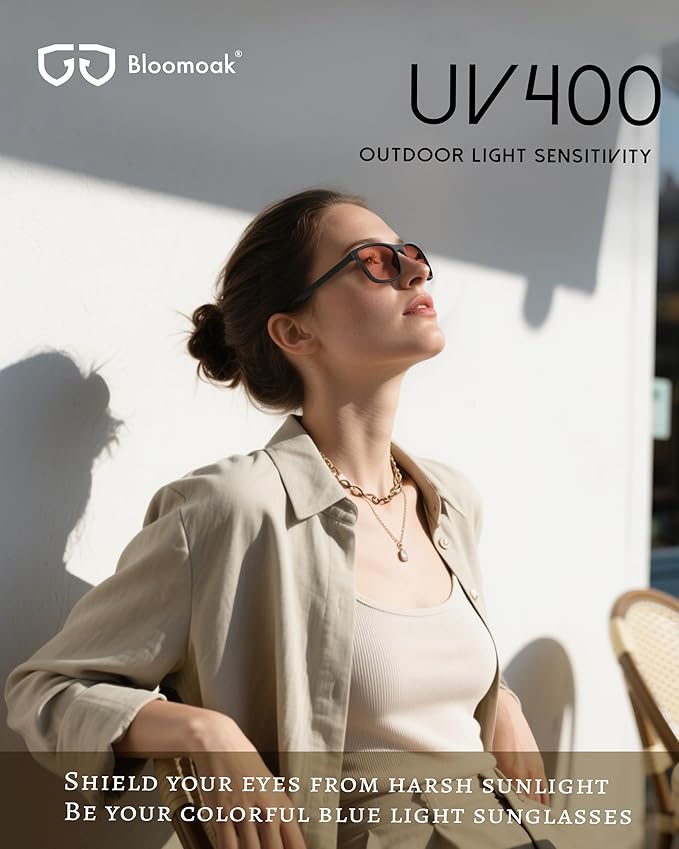 Bloomoak Rose Tinted Migraine Relief Glasses, FL- Flex Pink Light Sensitivity Glasses for Fluorescent LED Glare, Photophobia, Eye Strain