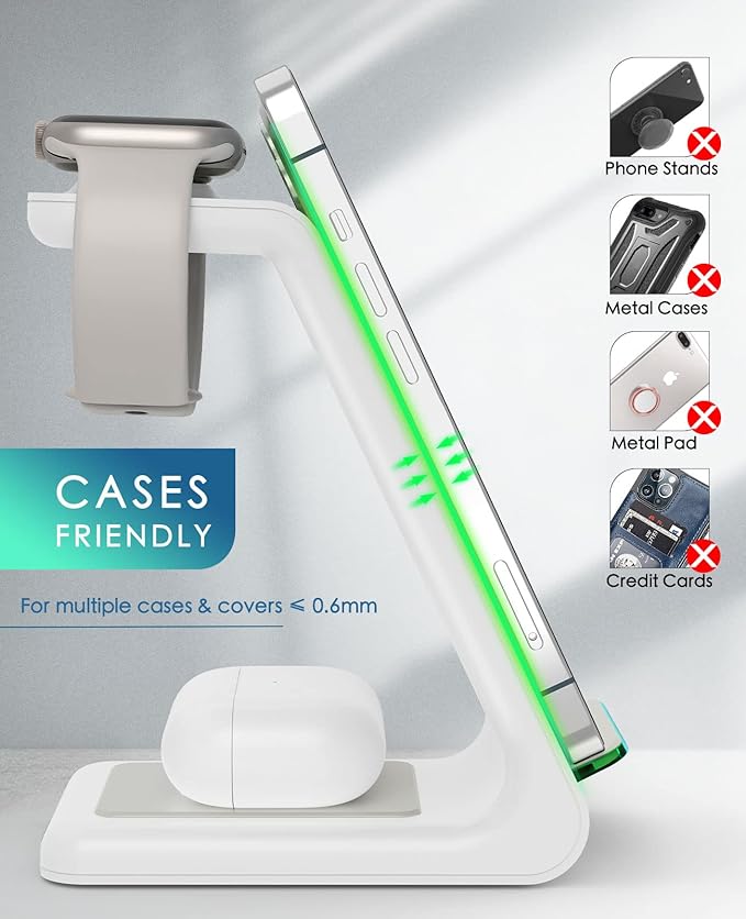 3 in 1 Wireless Charging Station, 2025 Upgraded Fast Desk Charger Station for iPhone 16 15 14 13 12 Pro Max Plus, Charger Stand for Apple Watch 10 9 8 7 6 5 4 3 2 SE, Airpods 4 3 2 Pro