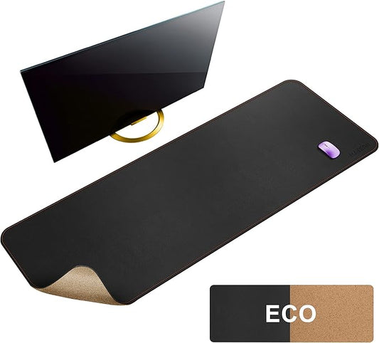 MAIDERN 55” x 24” Cork & Leather Desk Pad, Large XXL Desk Mat, Full Desk Mouse Pad, Dual Sided Desk Pad, Desk Pad Protector for Gaming Home Office (Black)
