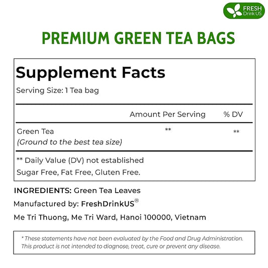 FreshDrinkUS, Premium 175 Green Tea Bags, 100% Natural & Pure from Green Tea. Green Herbal Tea. Made with Natural Material Tea Bags. No Sugar, No Gluten, Vegan