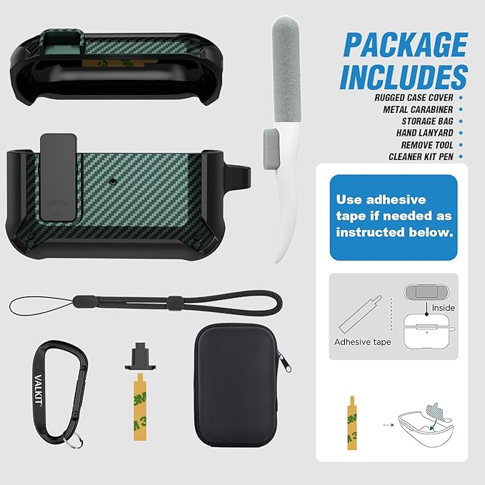 Valkit Armor Series Full-Body Shockproof Protective Case Cover for AirPods Pro 2nd/1st Generation Charging Case with Carabiner Keychain, LED Indicator, and Accessory Pouch