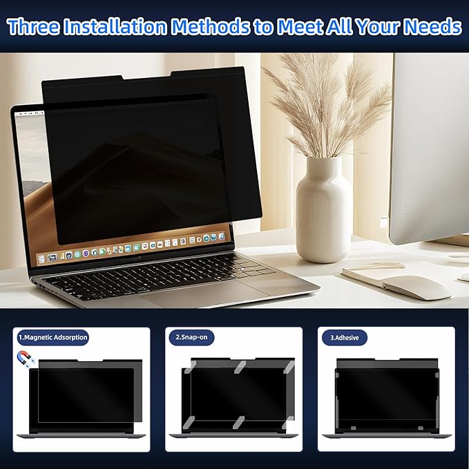 Magnetic Laptop Privacy Screen 14 Inch 16:9 Removable Notebook Laptop Privacy Filter Shield and Protector [Anti-Spy/Glare] Film for 14 inch (Width x Height: 316mm x 184mm)