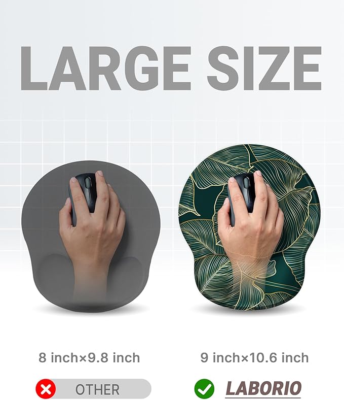Ergonomic Mouse Pad Wrist Support, Comfortable Mouse Pad Wrist Rest, Relieve Wrist Pain Gel Mouse pad, Non-Slip Rubber Base Mousepad for Laptop, Computer(Green Leaf)