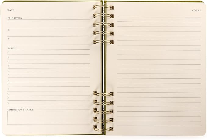 Daily Task Journal by Graphique Luxe Collection, Fabric-Wrapped Hardcover Spiral Notebook for Planning & Writing, Priority List Planner with Magnetic Bookmarks & Gold Foil Embossing,192 Pages, 6” x 8”, Olive Green