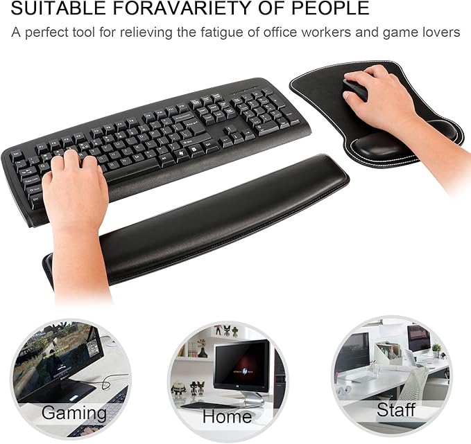 RICHEN Keyboard Wrist Rest Pad and Mouse Wrist Rest Support Mouse Pad Set,Sturdy & Comfortable & Lightweight for Easy Typing & Pain Relief-Ergonomic Support (Black)