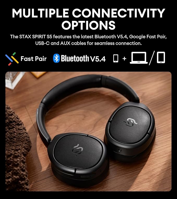 Edifier STAX Spirit S5 Wireless Planar Magnetic Headphones, Snapdragon Sound, aptX Adaptive, Hi-Res Audio (LDAC LHDC), Bluetooth 5.4, Dual-Mic CVC Tech, 80H Playback & Fast Charging for Audiophiles