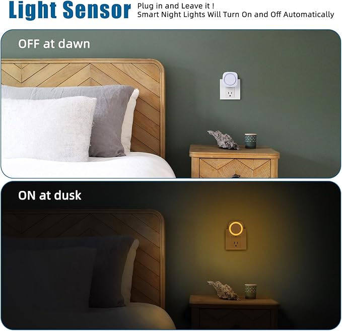 Amber Night Lights Plug into Wall, 4 Packs Dimmable Night Light with Dust to Dawn Sensor, Automatically Turn on and Off, Gentle Glow Nightlight for Bathroom,Bedroom,Stairs,Kitchen,Hallway, Amber