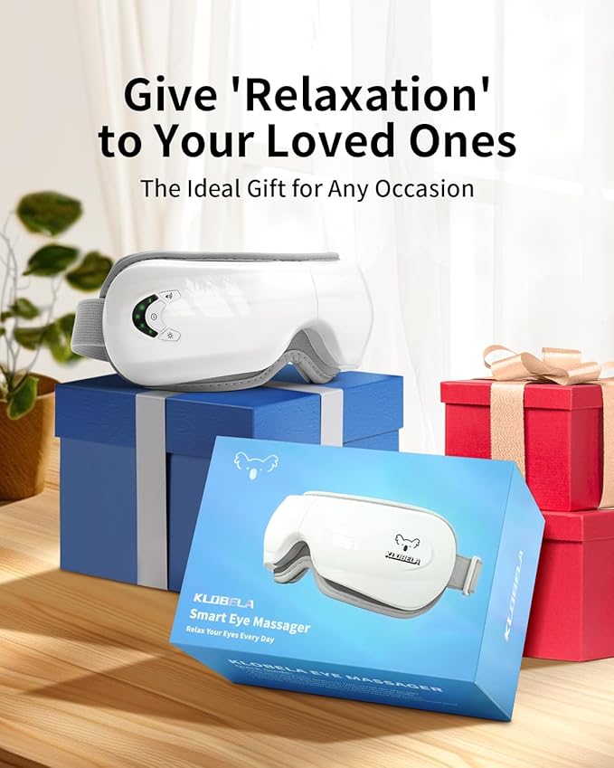 Eye Massager with Heat&Bluetooth Music,Eye Care Device for Migraine,Heated Eye mask for Relaxation,Reduce Strain,Improve Sleep,Ideal Gift for Men/Women,White
