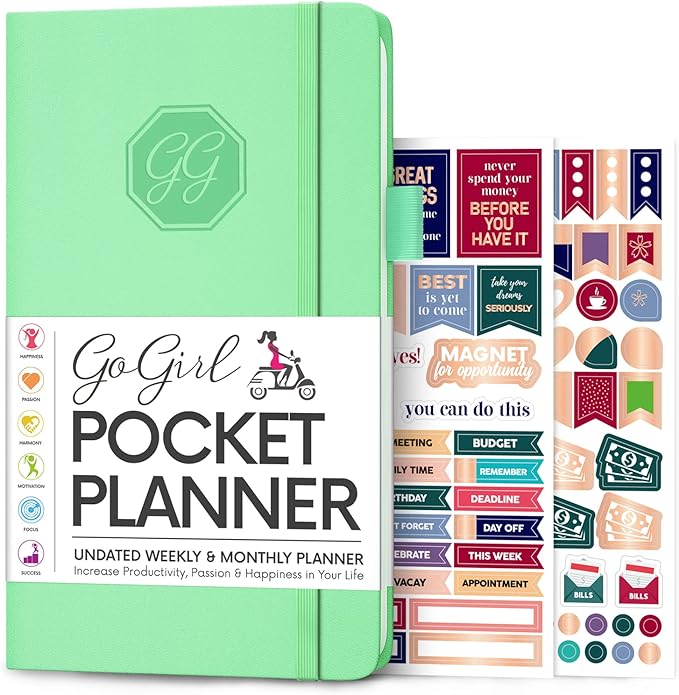GoGirl Planner and Organizer for Women – Pocket Weekly Planner, Goals Journal & Agenda for Time Management & Productivity. Undated (Mint Green)