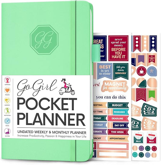 GoGirl Planner and Organizer for Women – Pocket Weekly Planner, Goals Journal & Agenda for Time Management & Productivity. Undated (Mint Green)