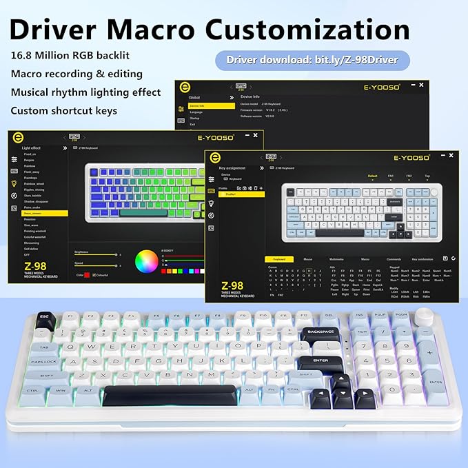 E-YOOSO Wireless Mechanical Keyboard, Creamy Sound, Bluetooth/2.4GHz/USB-C Hot Swappable Custom Gaming Keyboard, Pre-lubed Linear Switches, RGB Backlit, Knob Control for PC/Tablet/PS/Xbox