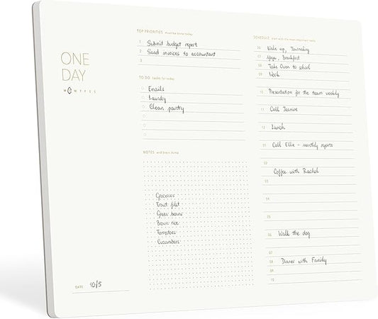 One Day, Elegant Daily Desk Planner, Gold Foiled, Minimalist Productivity Planner Pad, Time Blocking Hourly Schedule, To Do List Notepad, A4, 52 Pages, FSC™ Certified